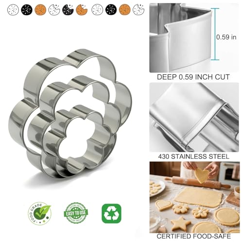 Stainless Steel Cookie Cutters Set of 12 - Heart, Flower, Star Shapes