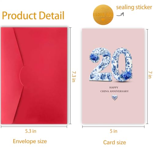 20th Wedding Anniversary Card - Double-Sided Porcelain Design