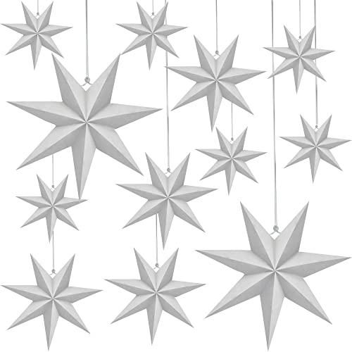 12 Pack White 3D Paper Star Lanterns for Christmas Wedding Party Home Decor