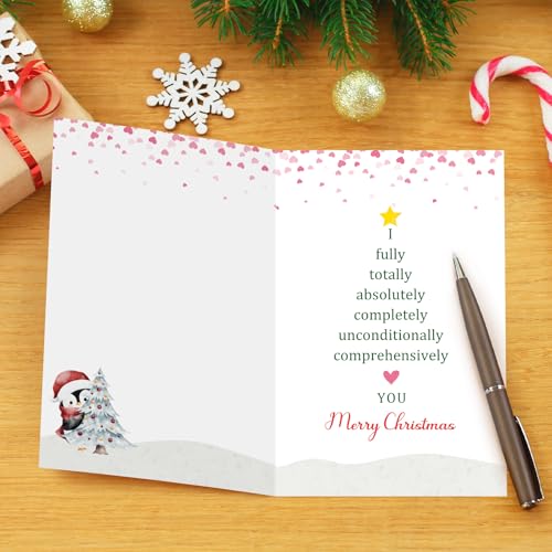 Penguin Christmas Card for Husband – Cute Romantic Xmas Card with Envelope