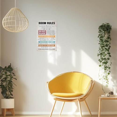 Funny Room Rules Sign for Teen Girls - Cute Aluminum Decor 11.8x7.9