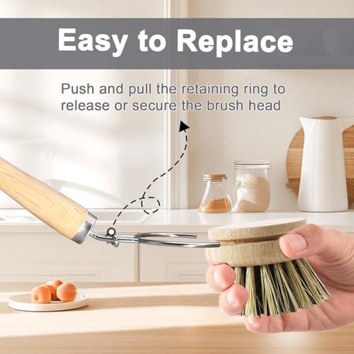Harskiyer 5-Piece Wood Dish Brush Set with 4 Replaceable Heads