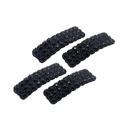 Black Rhinestone Snap Hair Clips Set - 4Pcs Rectangular Barrettes