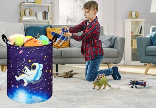 Spaceman Kids Laundry Basket - Collapsible Storage Hamper with Handles
