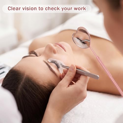 Lash Mirror for Eyelash Extensions - 2Pcs Stainless Steel Heart Handheld Detachable Rose Gold
