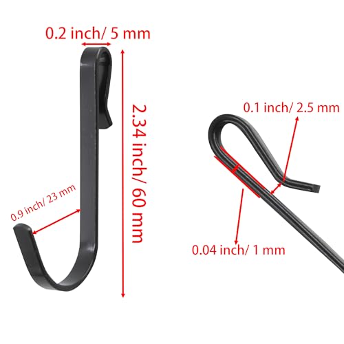 AUXBC 20Pcs J-Shaped Stainless Steel Hanging Hooks - 0.1" Black Wire Rack Clip