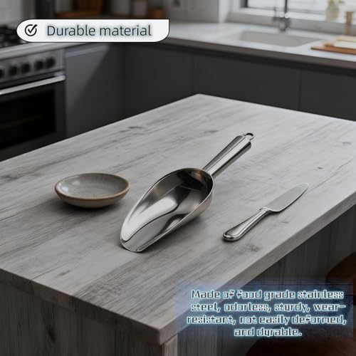 6 oz Stainless Steel Ice Scoop - Heavy Duty Kitchen and Bar Utility Tool