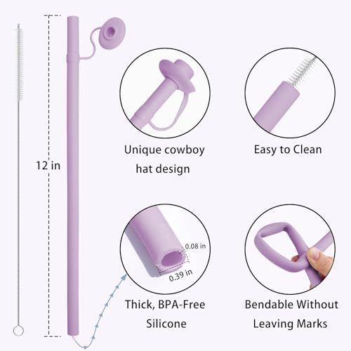 Reusable Silicone Straws for Stanley Cups - 12” Long, 4 Pack