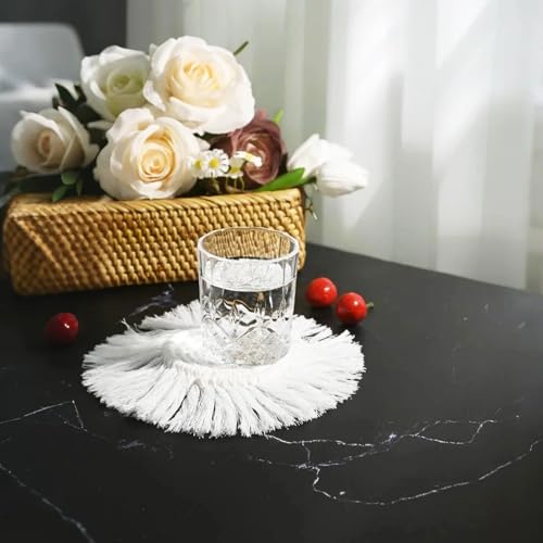 Handmade Boho Cotton Macrame Coasters with Tassels - 2 Pack