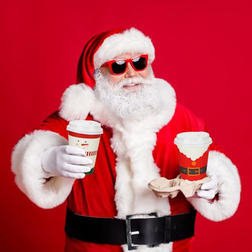 12 oz Christmas Coffee Cups - 100 Disposable Snowman Santa Belt Holiday Paper Cups