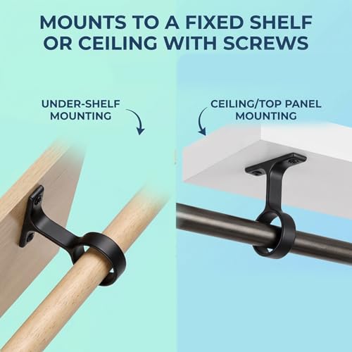 Black Stainless Steel Ceiling Curtain Rod Brackets - 2 PCS, 1-5/16" Diameter