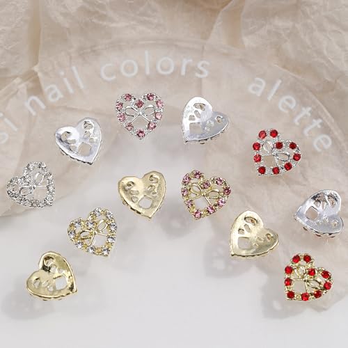 CnSybaris 42Pcs 3D Heart Nail Charms Alloy Crystal Rhinestones for DIY Manicure