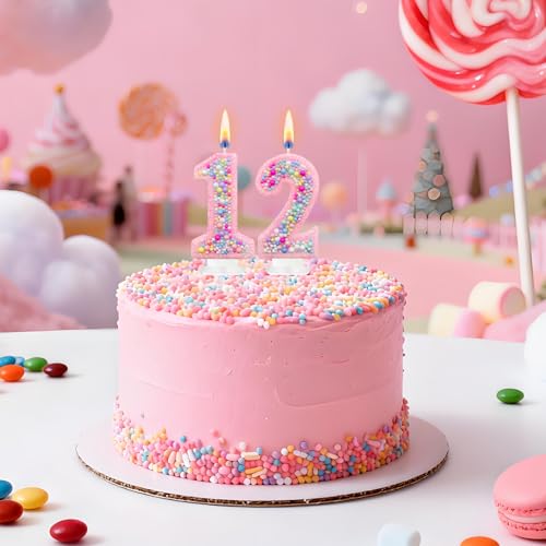 Pink Glitter Number 21 Birthday Candle - Colorful Cake Topper