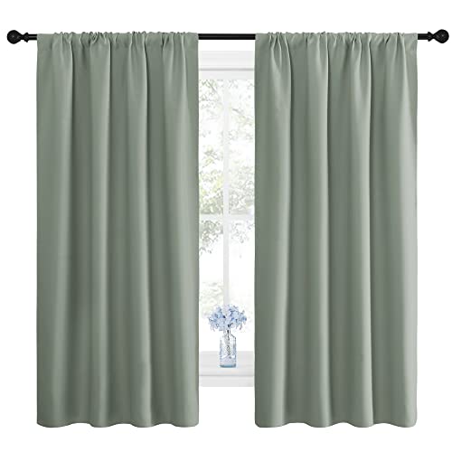 NICETOWN Greyish Green Blackout Curtains - 42" x 63" Drapes (Pair)