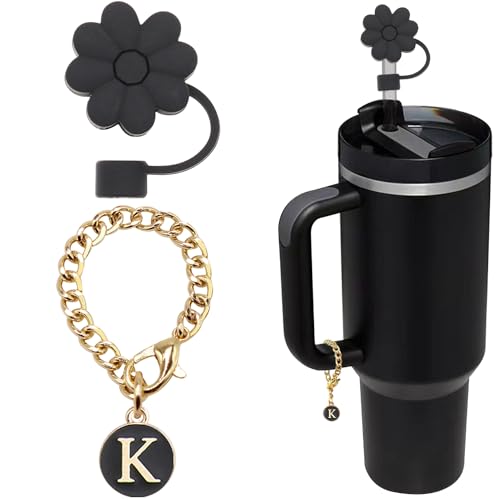 Stanley Cup Accessories Flower Straw Cover and Initial Letter K Charm