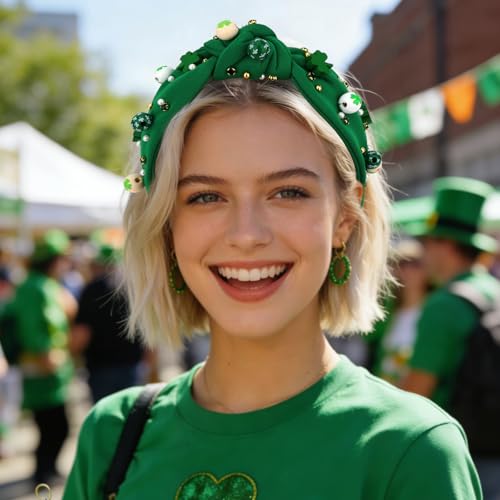 St. Patrick's Day Knotted Headband - Lucky Clover Hair Accessory for Women