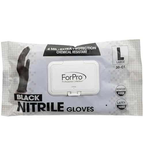 ForPro Professional Disposable Nitrile Gloves, 30 Count, Large, Black