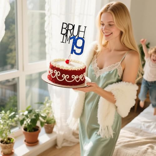 Bruh I'm 19 Cake Topper - Fun Birthday Decoration for Boys
