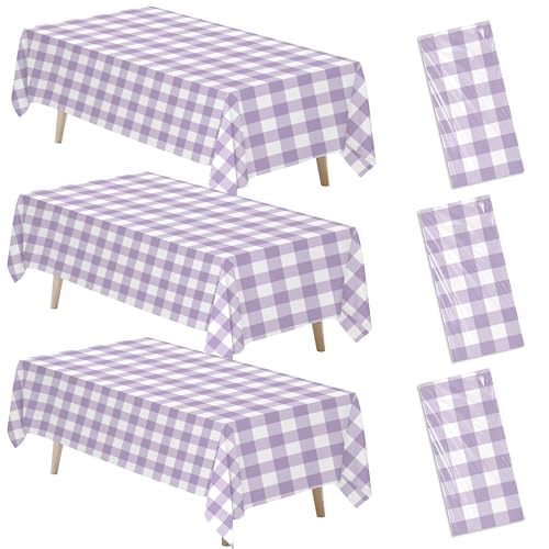 Light Purple Gingham Tablecloth Set - 3 Pack, 55 x 86 in
