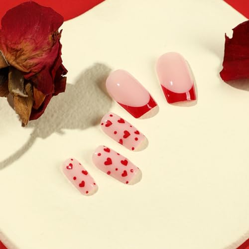Valentine's Day French Tip Press on Nails with Red Heart Glossy Finish