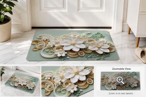 Light Green 3D Floral Non-Slip Bathroom Mat, 17.7" x 27.6"