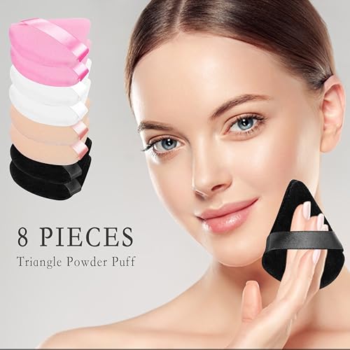 Triangle Powder Puff with Travel Case Reusable Velour Makeup Sponge 8 Pcs