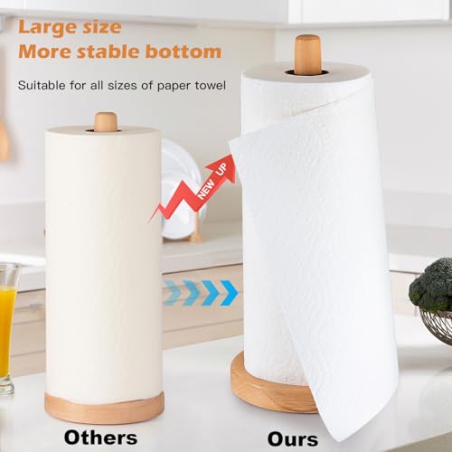 Large Wooden Paper Towel Holder Beechwood Kitchen Dispenser with Anti-Skid Base