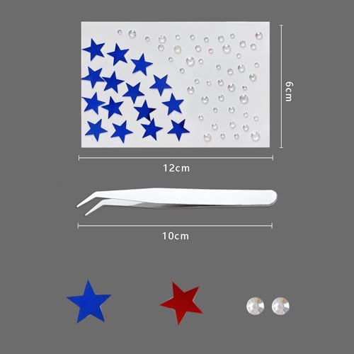 4th of July Rhinestone Star Face Gems Self-Adhesive Stickers with Tweezers