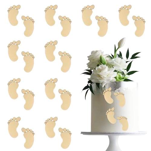 QUERDINOV 6 PCS Gold Acrylic Baby Foot Cake Toppers for Showers