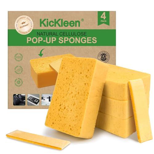 Yellow 4 Pack Compostable Thicker Pop-Up Dish Sponges Non-Scratch Plant-Based