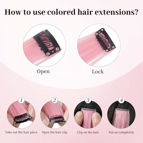 AIYCUN 20 Inch Light Pink Clip In Hair Extensions 10pcs Straight Synthetic Highlights