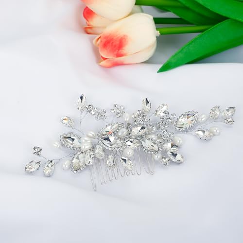 Silver Wedding Hair Comb with Rhinestones and Crystals – Bridal Accessory