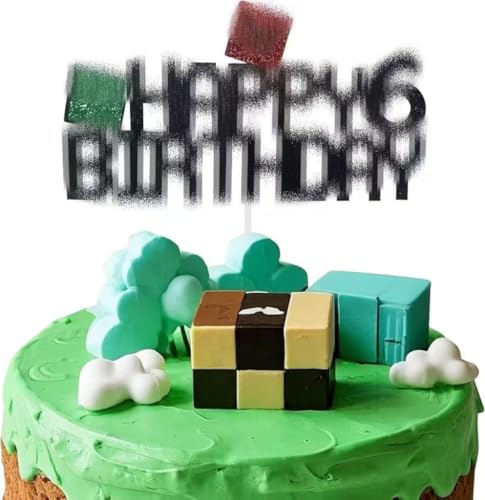 Pixel Happy 6th Birthday Cake Topper - Glitter Game Theme