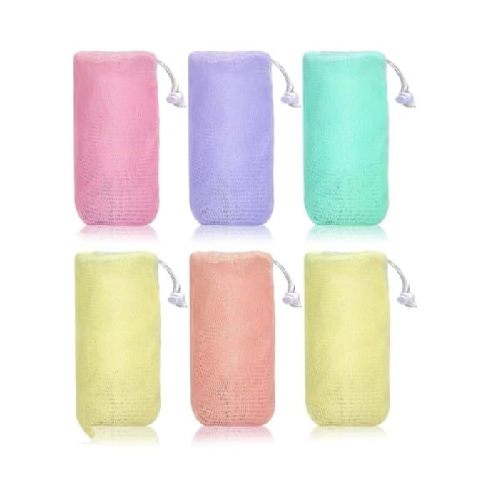 Exfoliating Mesh Soap Pouch 6 Pack Drawstring Foaming Net for Body
