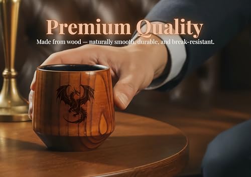 Charred Wooden Whiskey Glass - Handcrafted Bourbon Tumbler with Dragon Engraving, Perfect Gift for Men