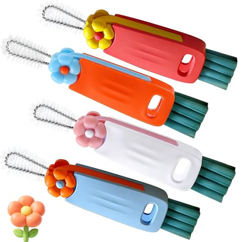 Fresibris 4PCS 3-in-1 Cup Lid Cleaning Brush Set - Red, Blue, White, Orange