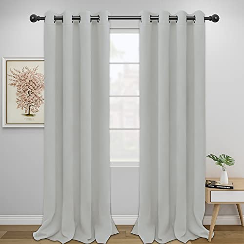 Easy-Going Blackout Curtains, 52"x96" Grommet Drapes, Greyish White - Thermal Insulated & Noise Reducing, 2 Panels