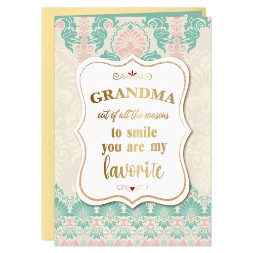Vintage Mother's Day Card for Grandma – Teal & Gold Design, 5.5x8 Inch