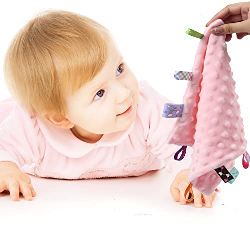 CREVENT Purple+Pink Tag Baby Security Blanket 10''x10'' - Soft Lovey Comforter