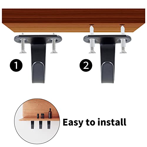 Black Stainless Steel Under-Shelf Coat Hooks - 12 Pack, Wall Mount, Durable & Rustproof