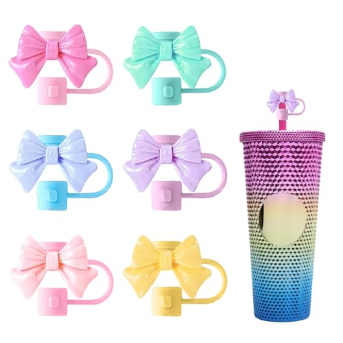 6Pcs Straw Cover for Starbucks Cup, 7-8MM Silicone Straw Topper Cap for Tumblers, Cute Bow Reusable Straw Protector Accessories Compatible with Starbucks Cups