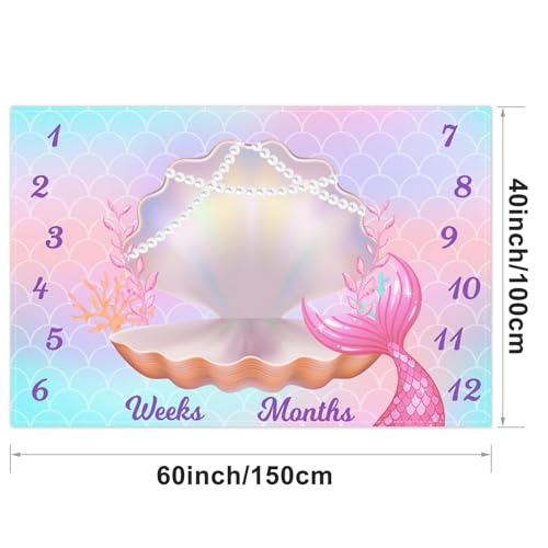 Cute Mermaid Baby Milestone Blanket - 60" x 40" Photography Backdrop