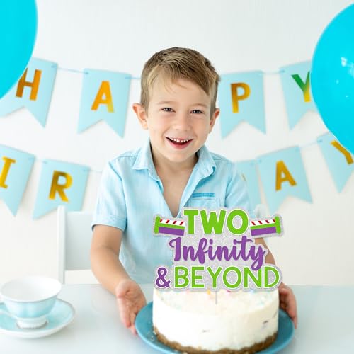 Two Infinity and Beyond Birthday Cake Topper - Glitter Decoration