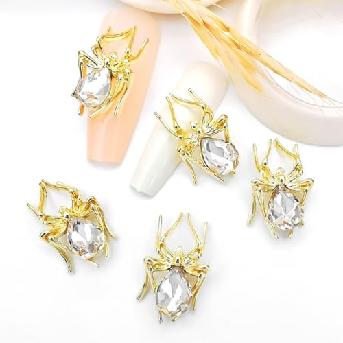 Spider Nail Charms Rhinestones - 20 Pcs Gold & Silver Alloy DIY Art