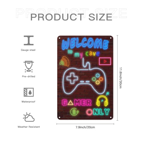 12" x 8" Gaming Metal Wall Art Sign for Boys Room Decor