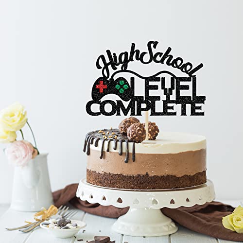 High School Graduation Cake Topper Class of 2026 Game Themed Black Glitter