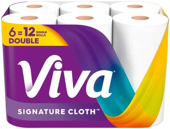 Viva Kitchen Paper Towels - Soft & Strong Absorbent Cloth-Like Texture | 6 Count, White, Single Ply