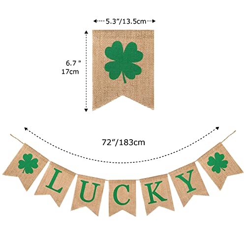 St. Patrick's Day Lucky Banner - Burlap Shamrock Garland Decor