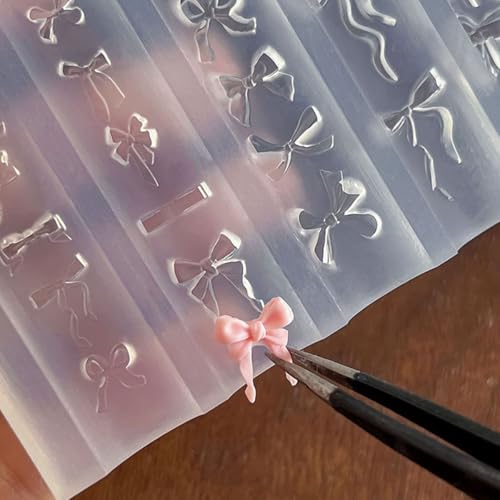 OSTTMA 3D Bow Nail Charms Silicone Mold Transparent DIY Nail Art Stencil