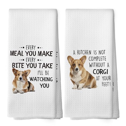 Funny Corgi Kitchen Dish Towels Set of 2 Dog Lover Microfiber Hand Towels